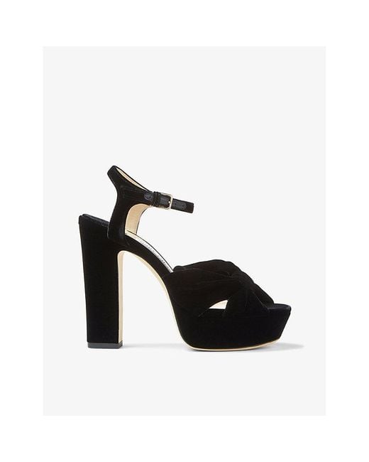 Jimmy Choo Black Heloise 120 Bow-Embellished Velvet Platform-Heeled Sandals