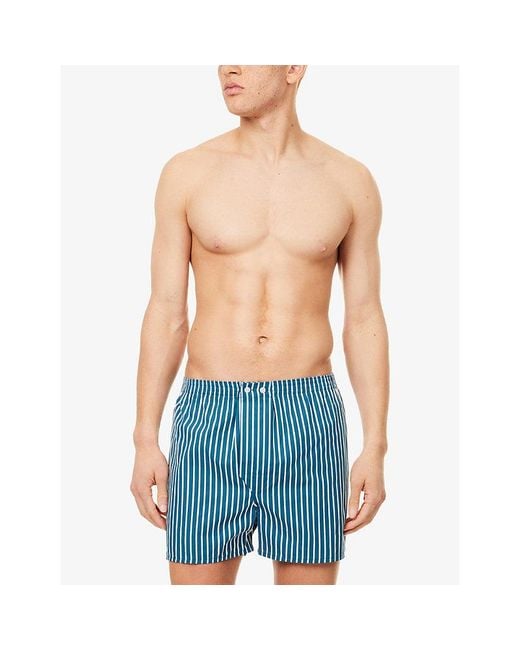 Derek Rose Blue Royal Stripe Classic-Fit Cotton Boxer Shorts for men