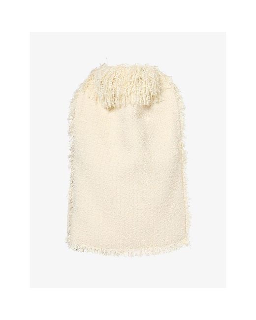 RÓHE Frames Natural Fringed-Collar Bouclé Knitted Top