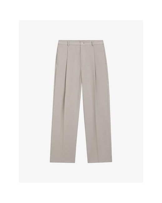 Boss Gray Wide-Leg Relaxed-Fit Wool Trousers for men