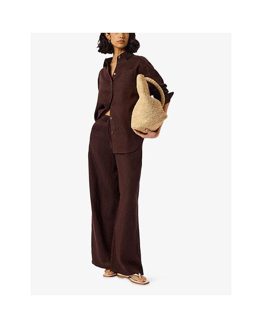 Whistles Brown Ultimate Relaxed-Fit Linen Shirt