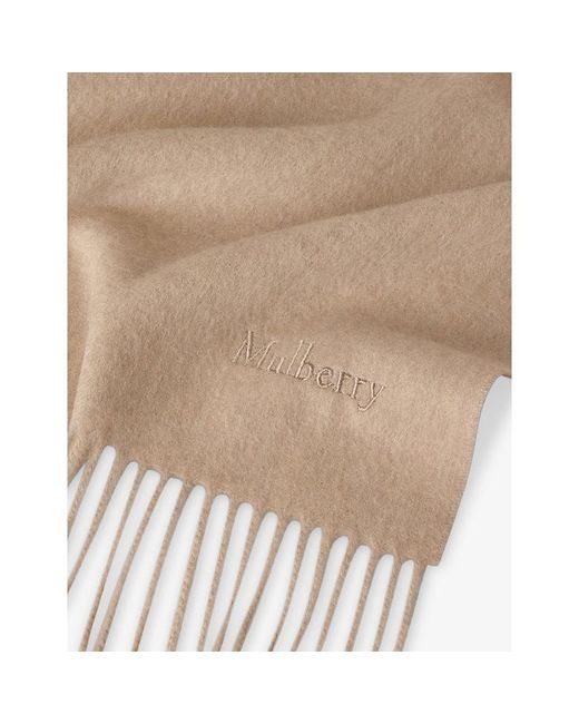 Mulberry Natural Solid Logo-Embroidered Merino-Wool Scarf