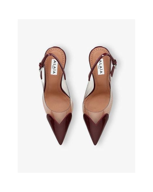 Alaïa Multicolor Coeur 90 Heart-Shaped Patent-Leather Heeled Slingbacks