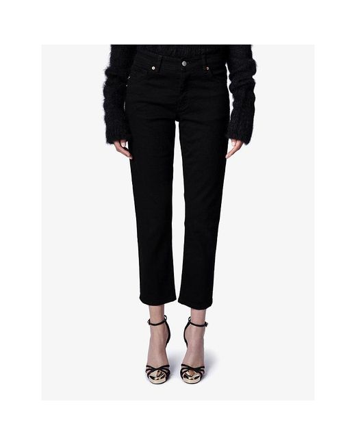Zadig & Voltaire Black Boyfit Cropped-Leg Five-Pocket Jeans