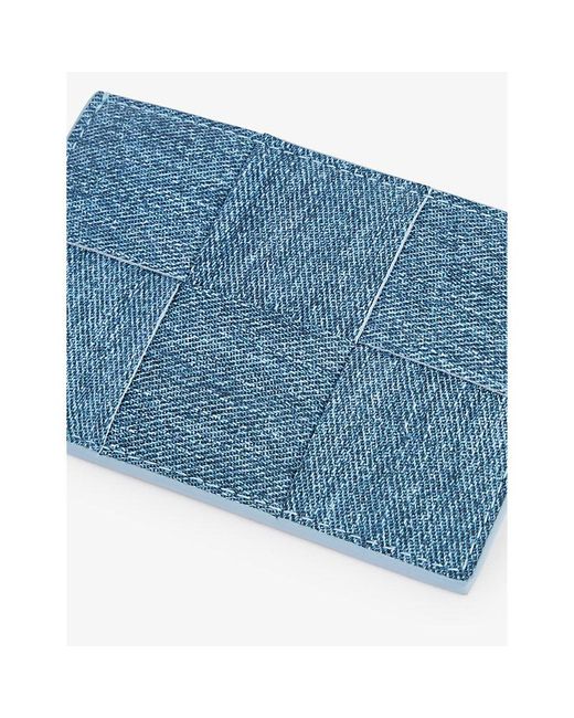 Bottega Veneta Blue Intrecciato-woven Denim-print Leather Card Holder for men