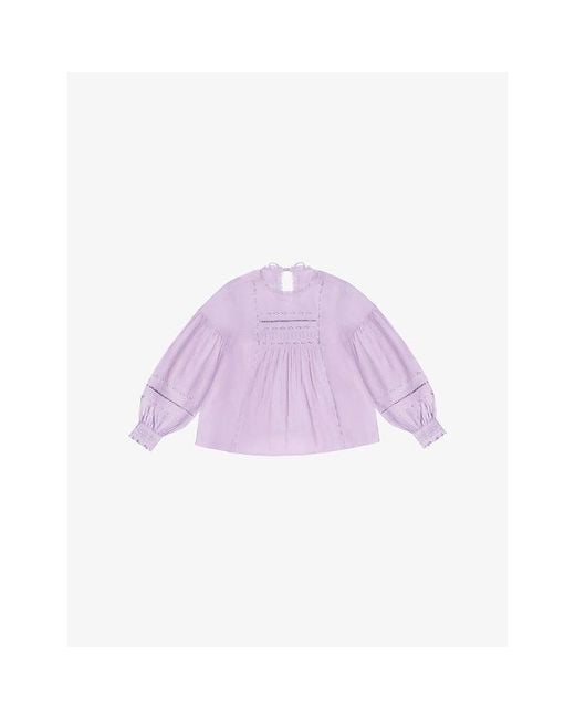 Ro&zo Purple Lace-Insert Long-Sleeve Cotton Blouse