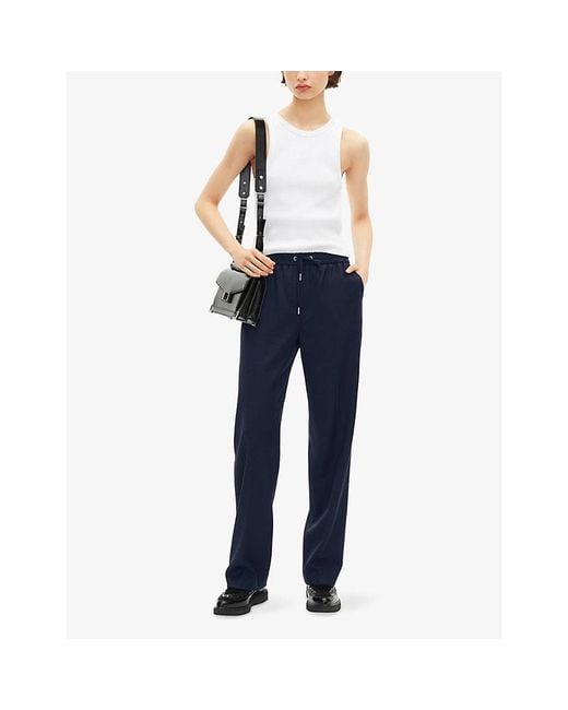 The Kooples Blue Elasticated-Waist Straight-Leg Wool Trousers