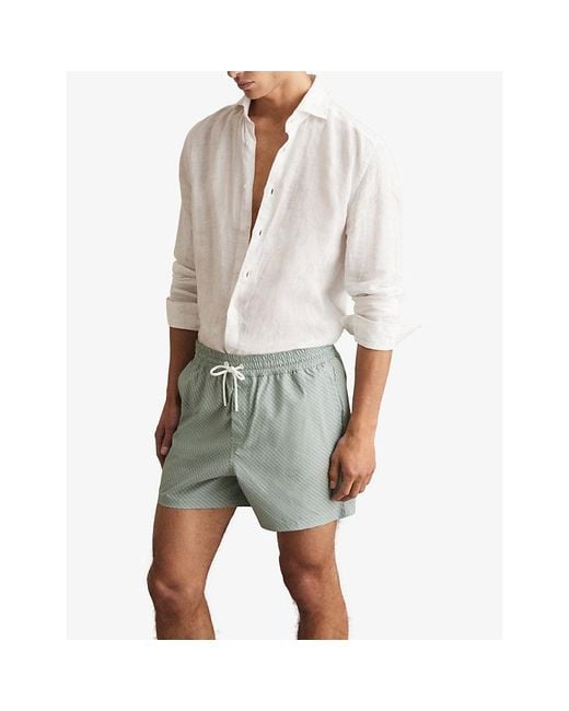 Reiss Green Tito Geo-Pattern Swim Shorts for men