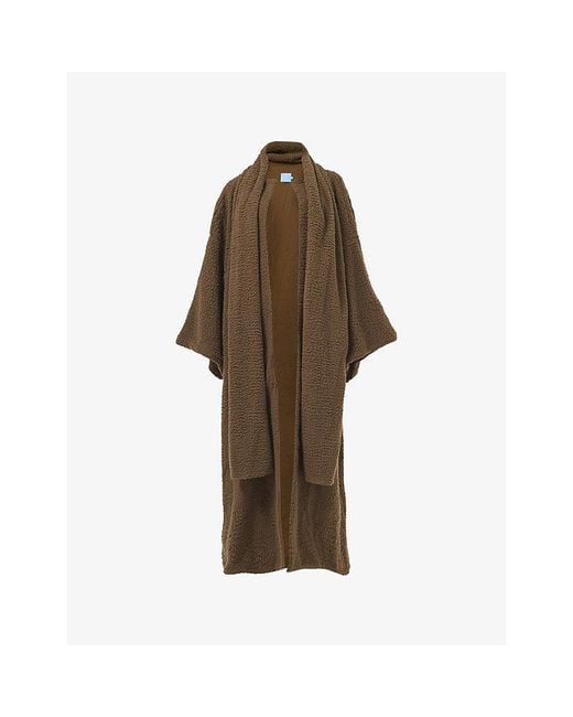 eem Brown Scarf Relaxed-Fit Faux-Fur Coat