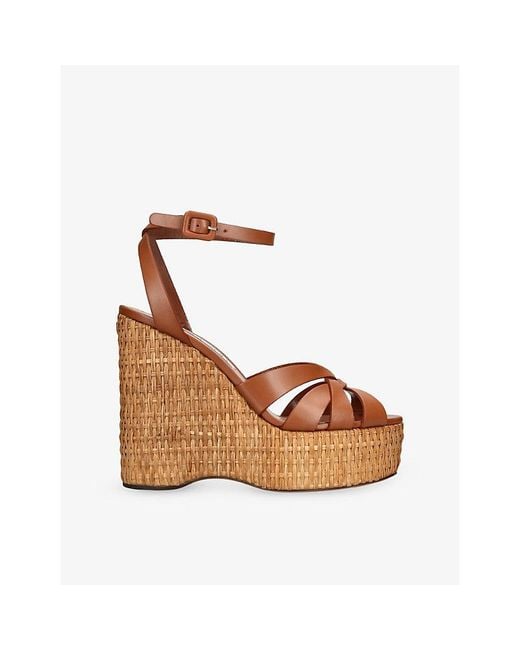 Aquazzura Brown Copacabana Leather Wedge Sandals