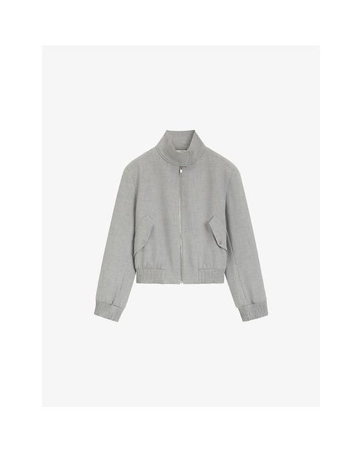 Boss Gray Cropped Stretch-Woven Bomber Jacket