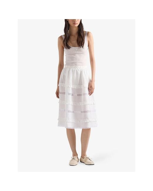 Prada White Logo-Plaque Ribbed Cotton Tank Top