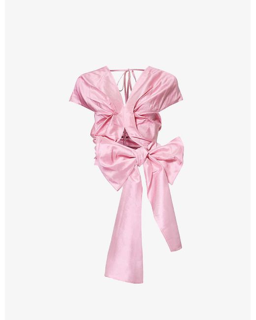 Wynn Hamlyn Pink Kate Bow-waist Silk Mini Dress