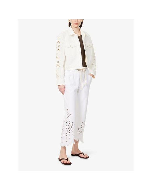 PAIGE White Michele Embroidered Denim Jacket