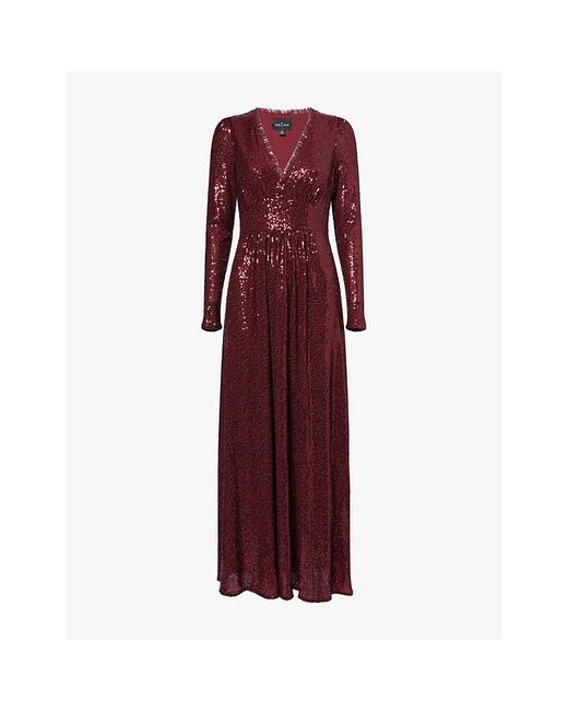 Needle & Thread Red Chelsea V-Neck Sequin Woven Gown