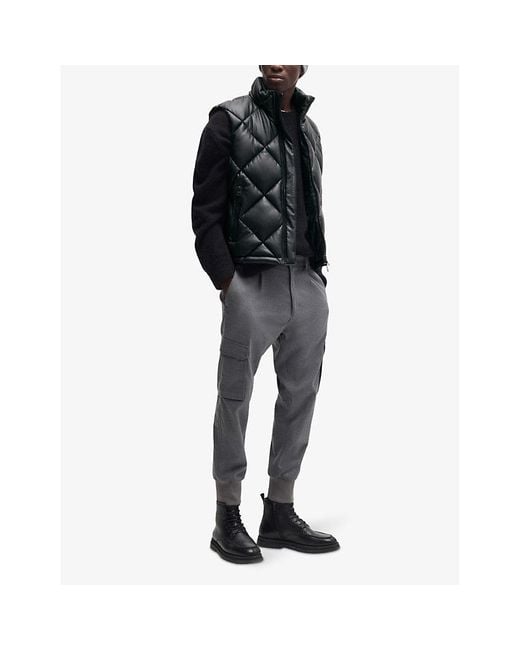 HUGO Black Funnel-Neck Quilted Regular-Fit Shell Gilet for men
