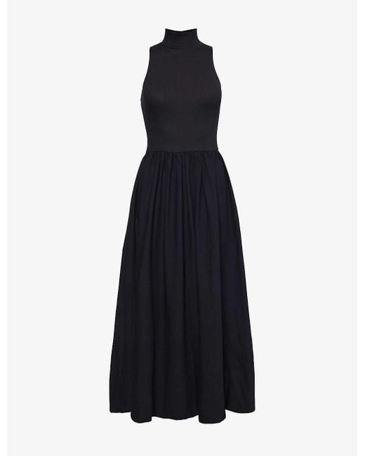 Reformation Black Sai Slim-fit Stretch-organic Cotton Maxi Dress