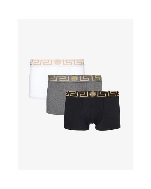 Versace Black Logo-waistband Pack Of Three Stretch-cotton Trunks X for men