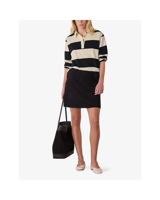 Whistles Black Striped Long-Sleeve Cotton Polo