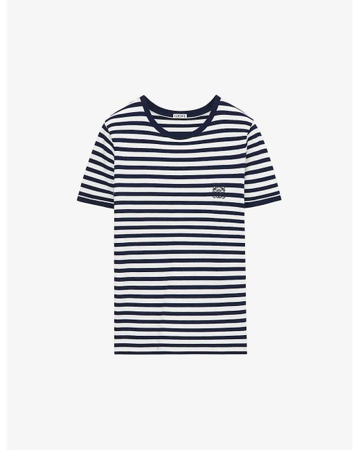 Loewe Blue Anagram-embroidered Striped Stretch-woven T-shirt
