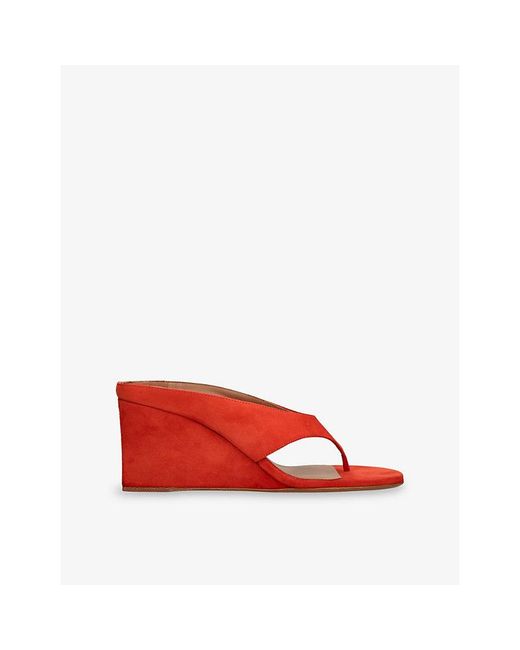Alaïa Red Tong 75 Suede Wedge Sandals