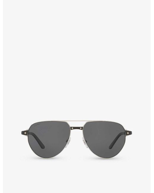Cartier Gray Ct0425s Pilot-frame Metal Sunglasses for men