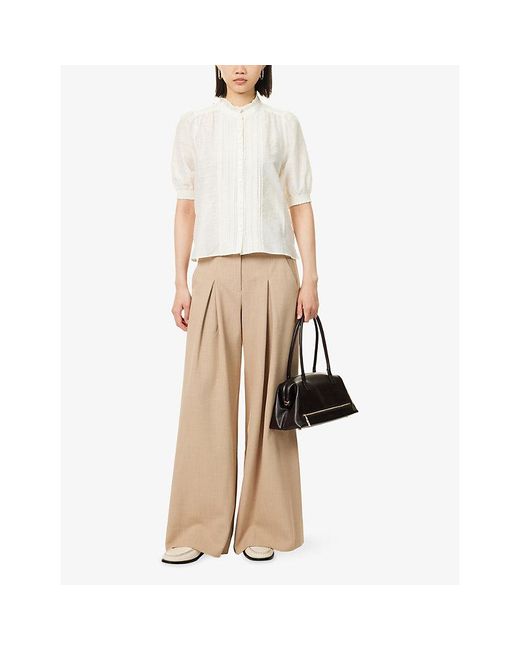 ME+EM Natural Ultimate Wide-Leg Pleated Woven Trousers