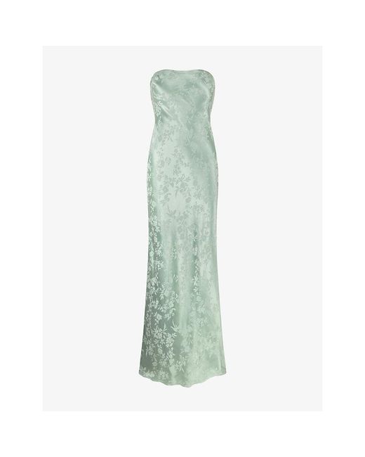 OMNES Green Amdra Strapless Jacquard Satin Maxi Dress