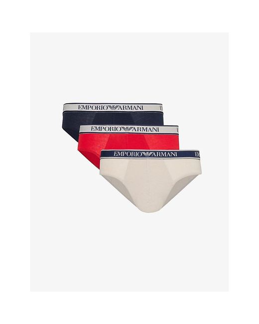 Emporio Armani Red Branded-waistband Pack Of Three Stretch-cotton Briefs X for men