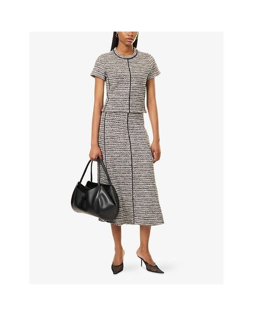 ME+EM Gray Soft-Tweed Cotton-Blend Top