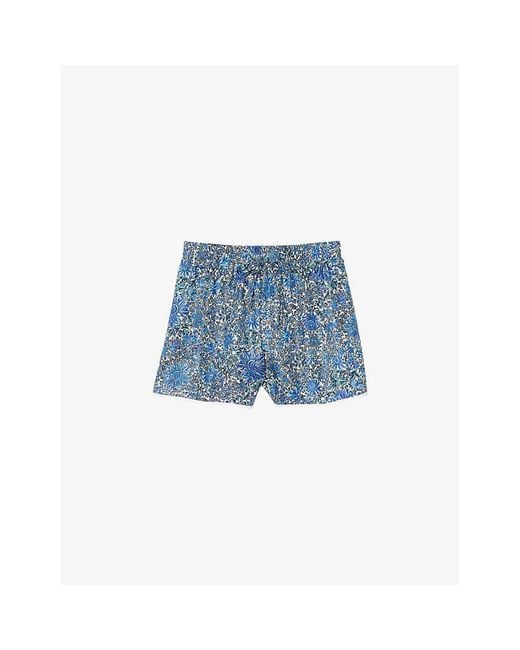 Sandro Blue Floral-print High-rise Woven Shorts