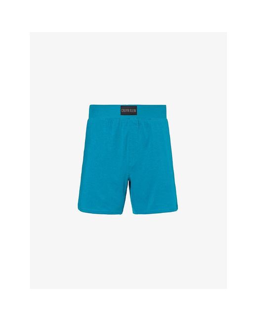 Calvin Klein Blue Brand-tab Elasticated-waist Stretch-cotton Pyjama Shorts for men