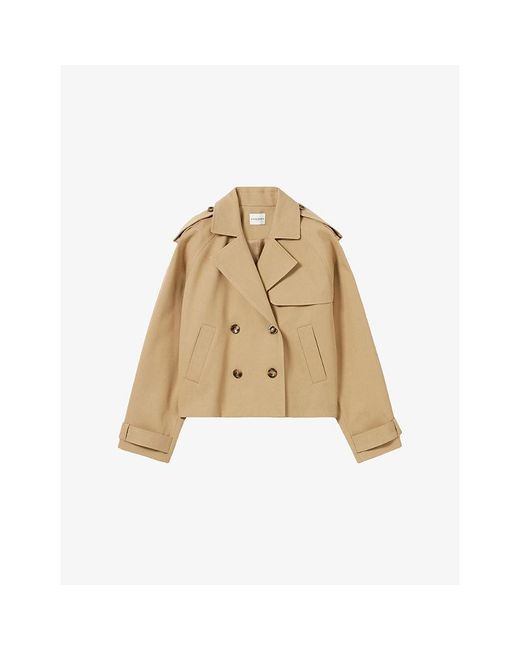 Claudie Pierlot Natural Open-Collar Relaxed-Fit Short Cotton Trench Jacket
