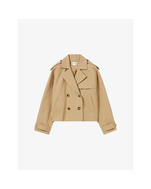 Claudie Pierlot Natural Open-Collar Relaxed-Fit Short Cotton Trench Jacket