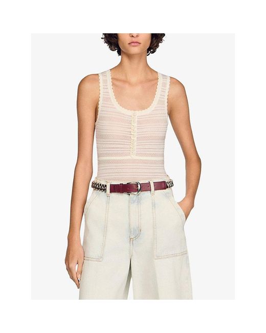 Sandro Red Curved-Buckle Leather And Metal Belt