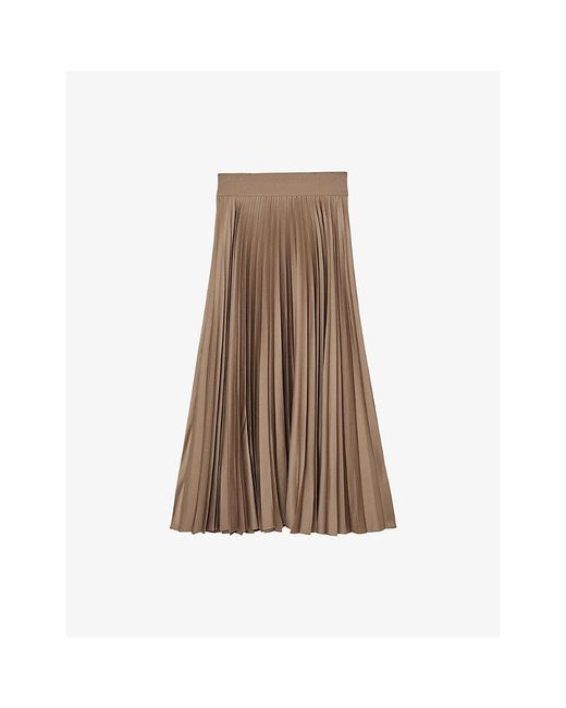Reiss Brown Seren Pleated Woven Midi Skirt