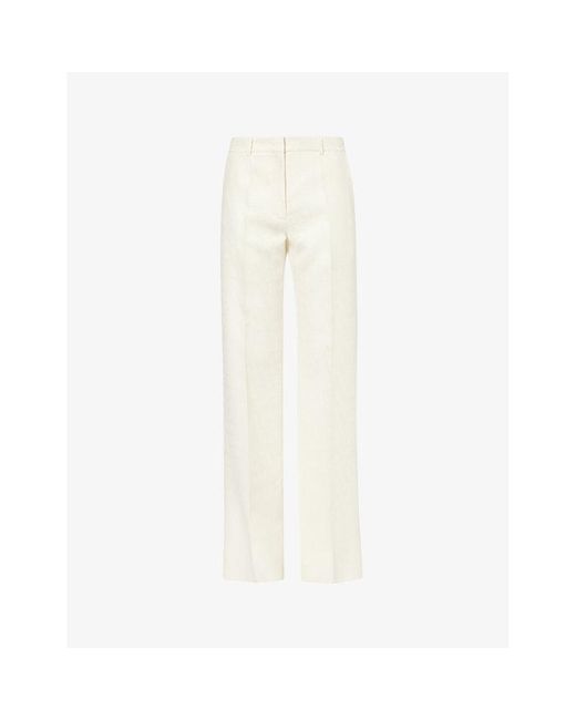 Valentino Garavani White Structured-waist Straight-leg Mid-rise Wool And Silk-blend Trousers