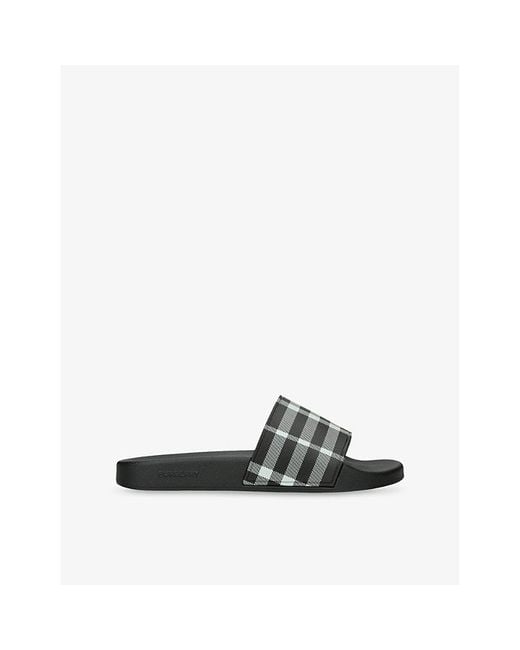 Burberry Black Furley Checked Rubber Sliders for men