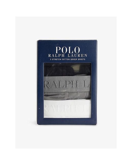 Polo Ralph Lauren Blue Branded-Waistband Pack Of Three Stretch-Cotton Boxer Briefs for men