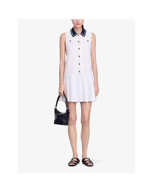 特価/完売前に【sandro】Contrast-Collar Jersey Mini Dress Sandro Contrast-Collar Sleeveless Jersey Mini Dress in White