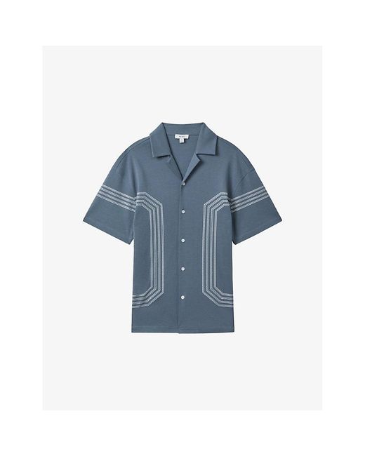 Reiss Blue Arlington Stripe-embroidered Relaxed-fit Cotton Shirt X for men