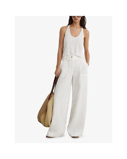 Reiss White Lidie Racer-Back Linen Vest