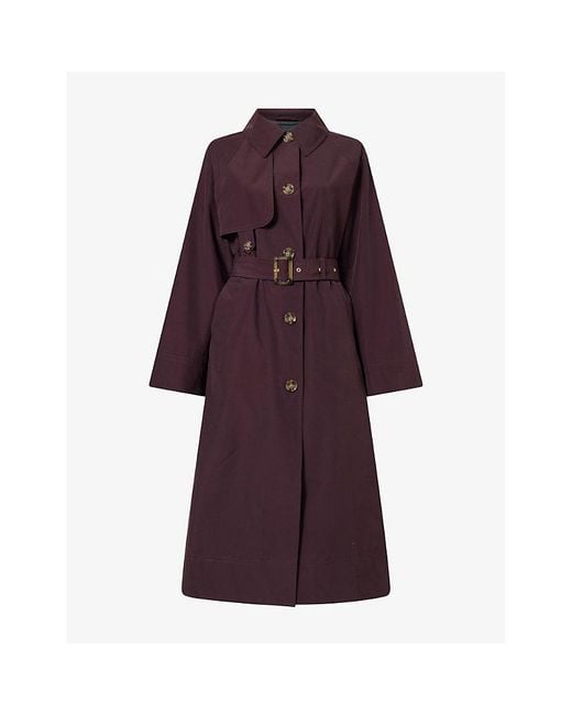 Barbour Purple Antonella Long-Line Cotton-Blend Trench Coat