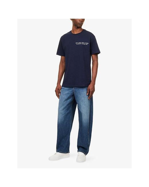 Givenchy Blue Crewneck Text-Logo Cotton T-Shirt for men