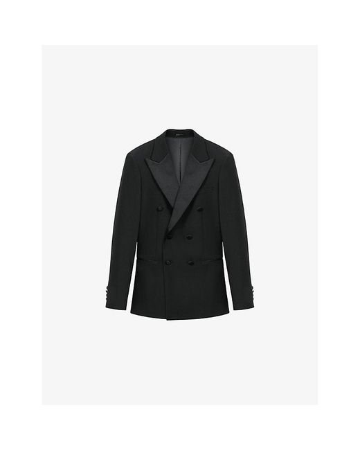 Reiss Black Poker Double-Breasted Stretch Wool-Blend Jacket for men