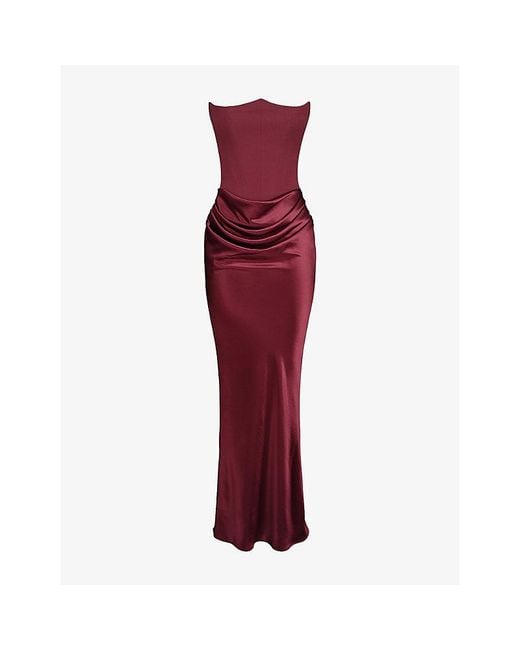 House Of Cb Red Persephone Strapless Corset Woven Maxi Dress