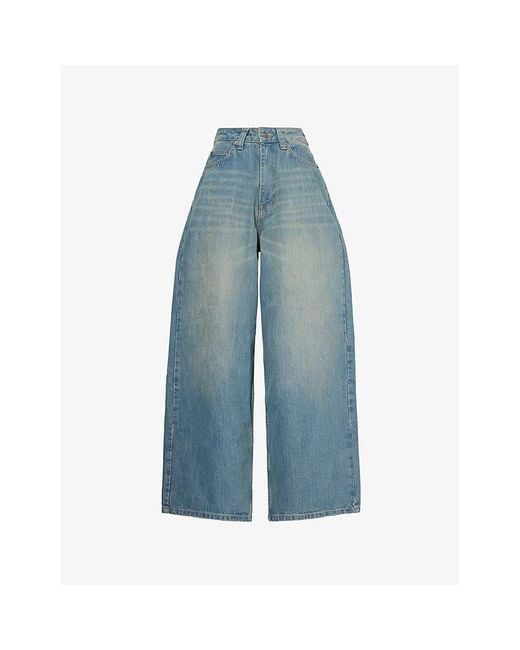 Jaded London Blue Slub Xl Colussus Faded-Wash Wide-Leg High-Rise Denim-Blend Jeans