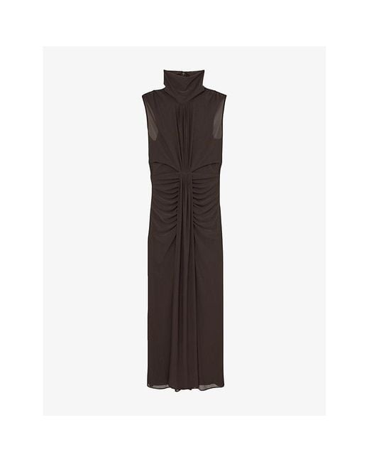 Reiss Brown Daniella Sleeveless Stretch-Woven Maxi Dress