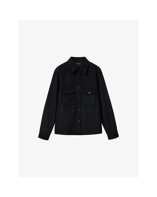 AllSaints Black Palermo Long-Sleeve Wool-Blend Shirt for men
