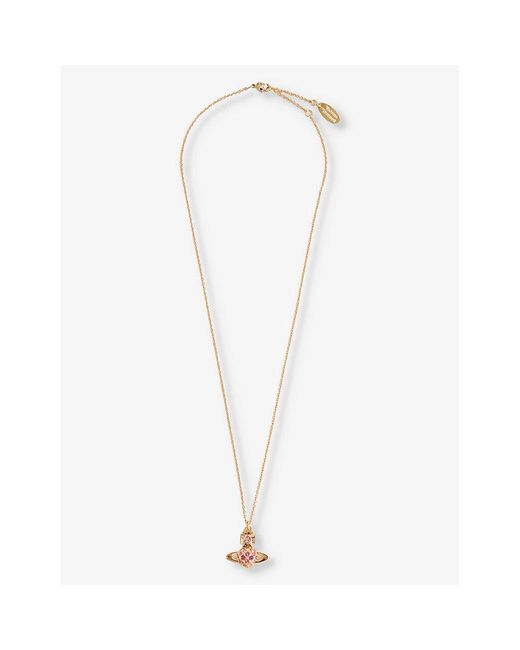 Vivienne Westwood White Willa Bas Relief Gold-tone Brass And Crystal Pendant Necklace